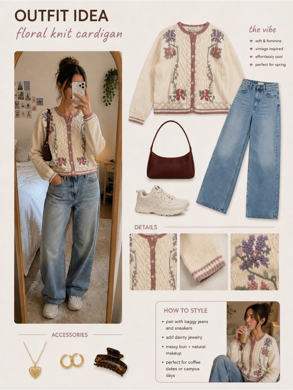 Vintage Granny Chic Cottagecore Quaint Floral Eclectic Cable Knit Cardigan M
